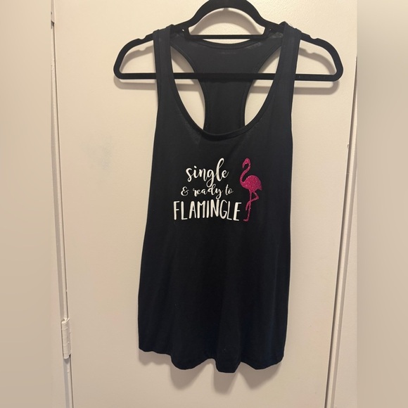 Adult Small ‘Single and Ready to Flamingle” Graphic Tank Top in Black - Picture 1 of 6